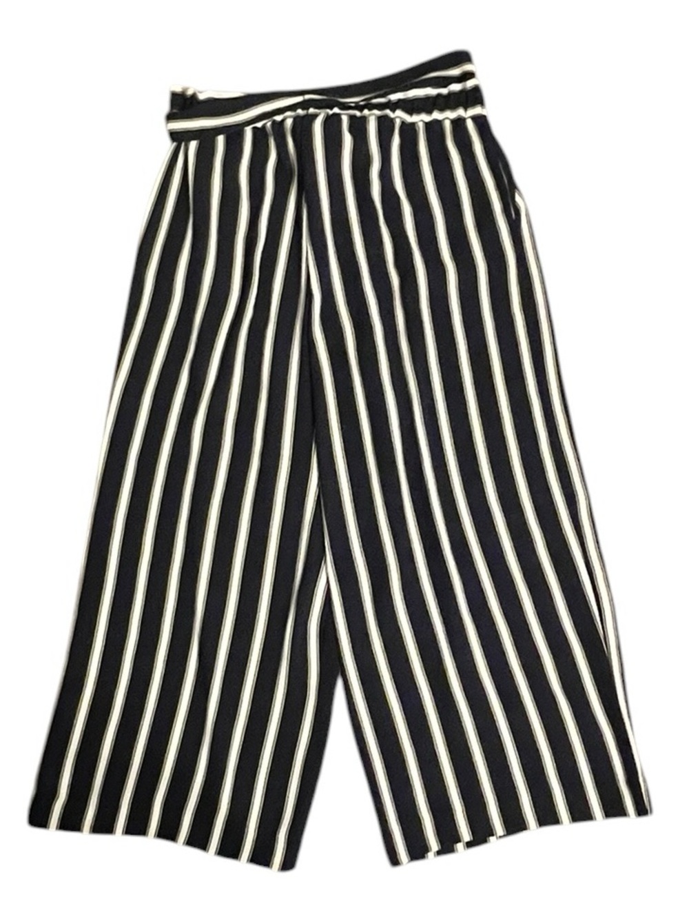 LOFT Outlet Navy & White Striped Wide Leg Crop Pants L - Picture 2 of 7
